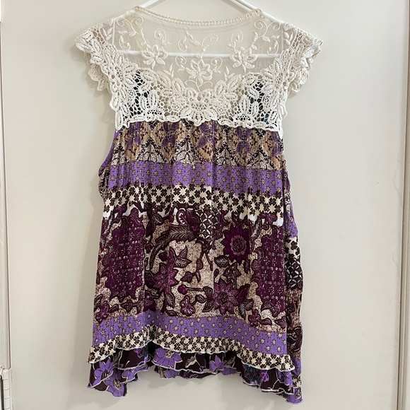 Bila Women Size XL Boho Tunic Top Sheer Lace Embroidered Romantic Praire Western - Picture 2 of 9